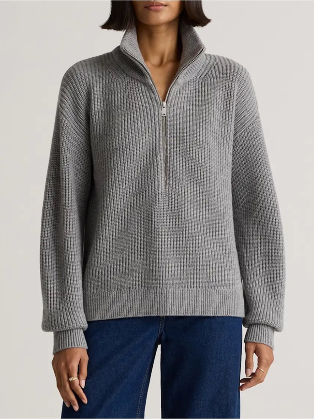 Quince Merino Wool 1/2 Zip Sweater | Grey | L